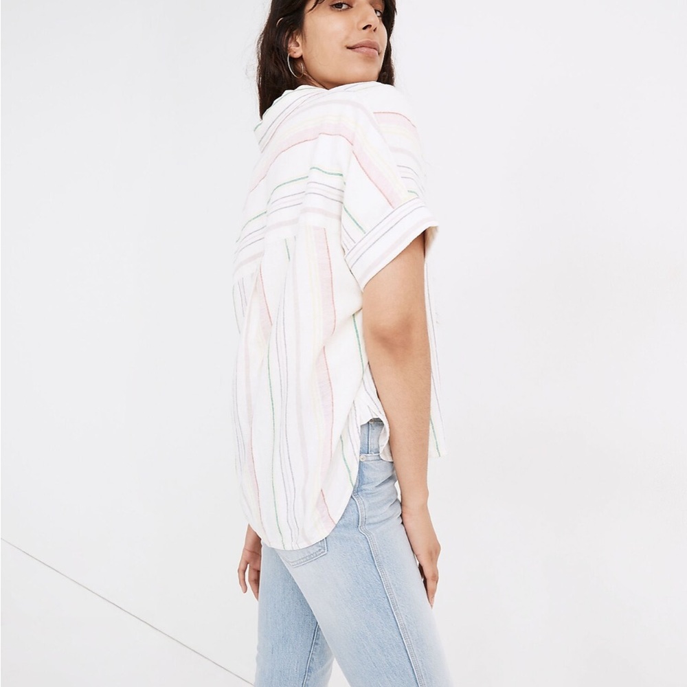 Madewell Linen-Blend Daily Shirt in Rainbow Stripe